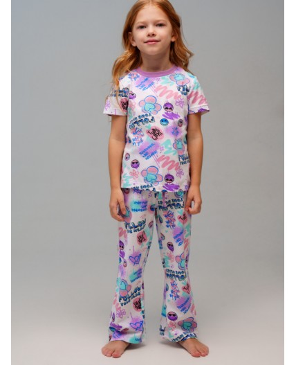 Пижама трикотажная для девочек разноцветный