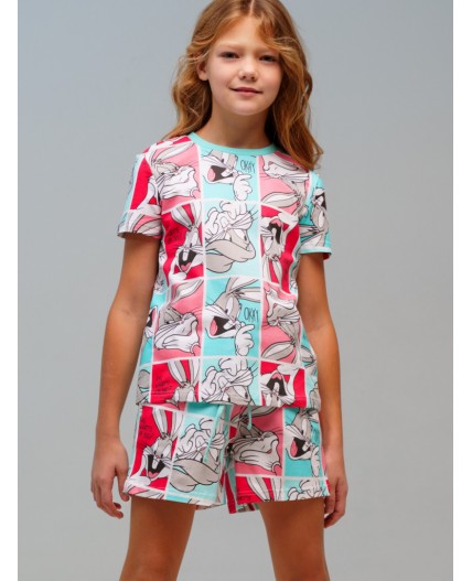 Пижама трикотажная для девочек разноцветный