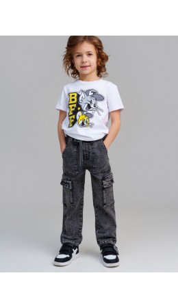 Брюки текстильные джинсовые для мальчиков светло-серый