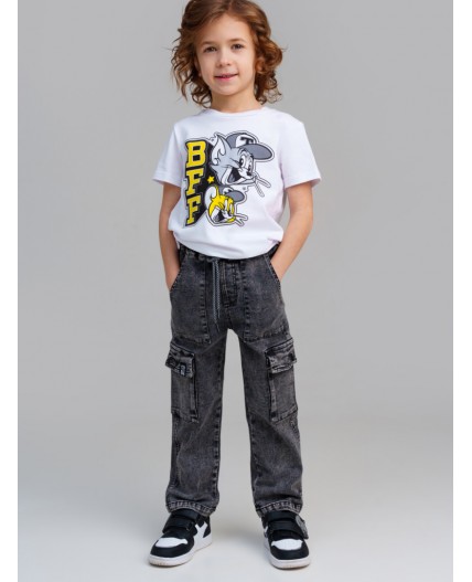 Брюки текстильные джинсовые для мальчиков светло-серый