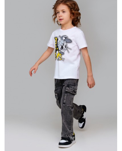 Брюки текстильные джинсовые для мальчиков светло-серый