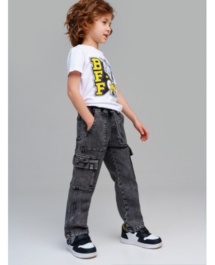 Брюки текстильные джинсовые для мальчиков светло-серый