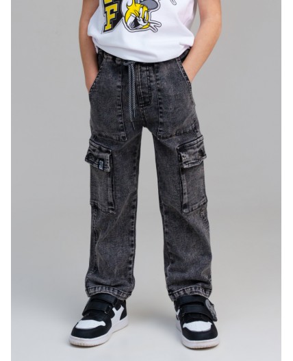 Брюки текстильные джинсовые для мальчиков светло-серый