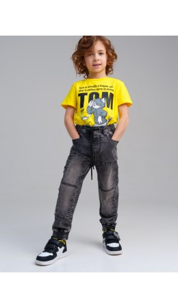 Брюки текстильные джинсовые для мальчиков светло-серый