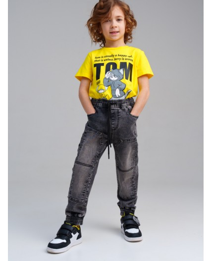 Брюки текстильные джинсовые для мальчиков светло-серый