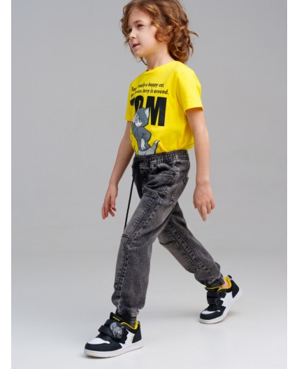 Брюки текстильные джинсовые для мальчиков светло-серый