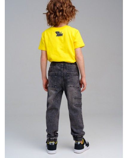 Брюки текстильные джинсовые для мальчиков светло-серый