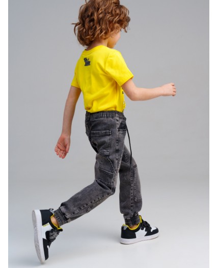 Брюки текстильные джинсовые для мальчиков светло-серый