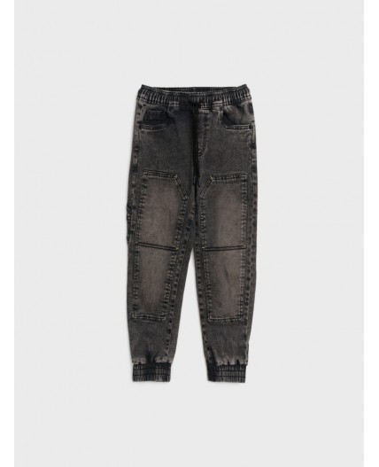 Брюки текстильные джинсовые для мальчиков светло-серый
