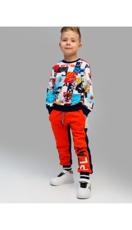 Брюки трикотажные для мальчиков оранжевый,тёмно-синий