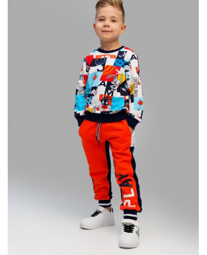 Брюки трикотажные для мальчиков оранжевый,тёмно-синий