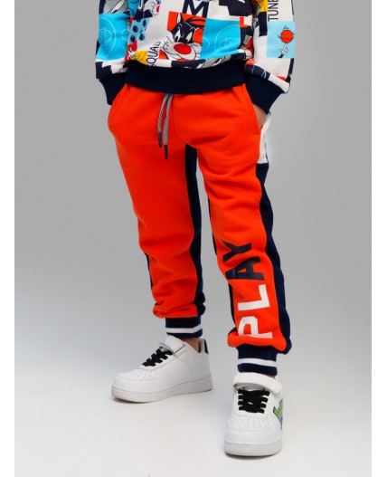 Брюки трикотажные для мальчиков оранжевый,тёмно-синий