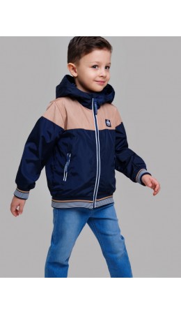 Куртка текстильная с полиуретановым покрытием для мальчиков (ветровка) тёмно-синий,бежевый