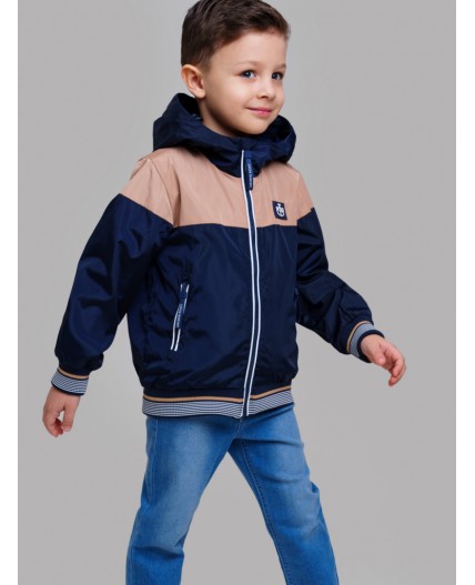 Куртка текстильная с полиуретановым покрытием для мальчиков (ветровка) тёмно-синий,бежевый