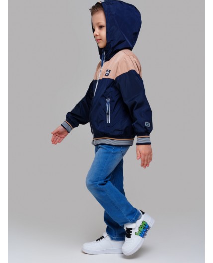 Куртка текстильная с полиуретановым покрытием для мальчиков (ветровка) тёмно-синий,бежевый