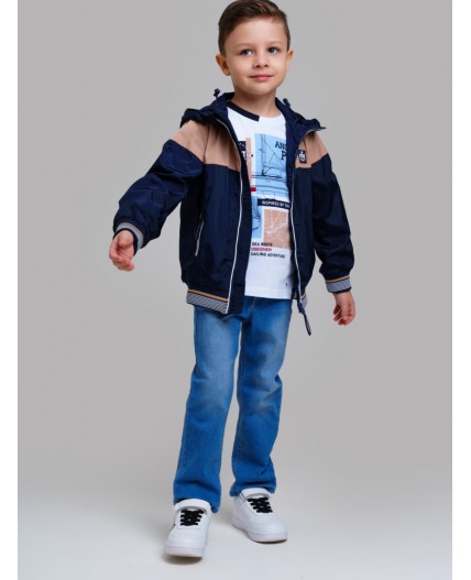 Куртка текстильная с полиуретановым покрытием для мальчиков (ветровка) тёмно-синий,бежевый