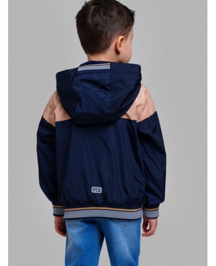 Куртка текстильная с полиуретановым покрытием для мальчиков (ветровка) тёмно-синий,бежевый