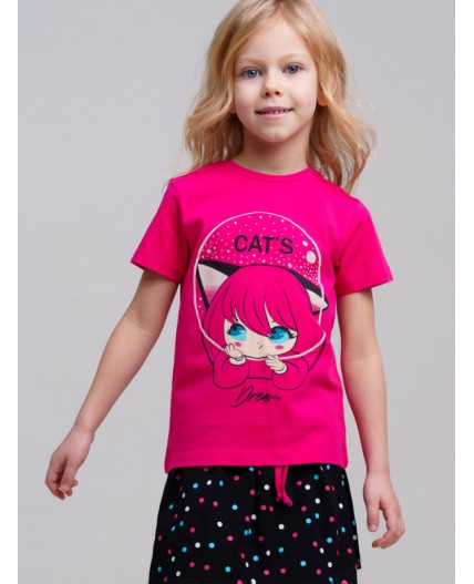 Фуфайка трикотажная для девочек (футболка) фуксия