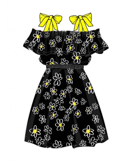 Сарафан текстильный для девочек черный,белый,жёлтый