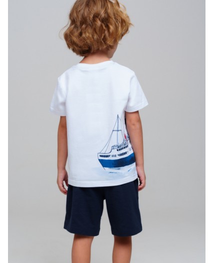 Комплект трикотажный для мальчиков: фуфайка (футболка), шорты белый,тёмно-синий