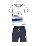 Комплект трикотажный для мальчиков: фуфайка (футболка), шорты белый,тёмно-синий