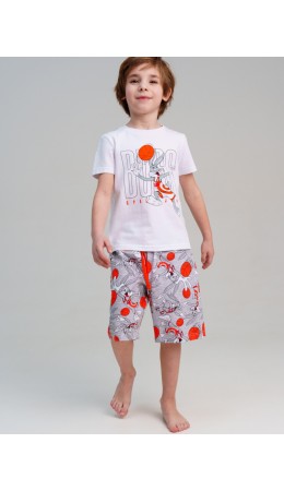 Комплект трикотажный для мальчиков: фуфайка (футболка), шорты белый,серый,оранжевый