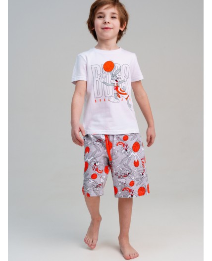 Комплект трикотажный для мальчиков: фуфайка (футболка), шорты белый,серый,оранжевый