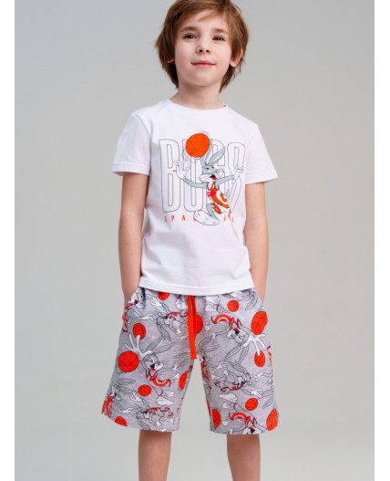Комплект трикотажный для мальчиков: фуфайка (футболка), шорты белый,серый,оранжевый