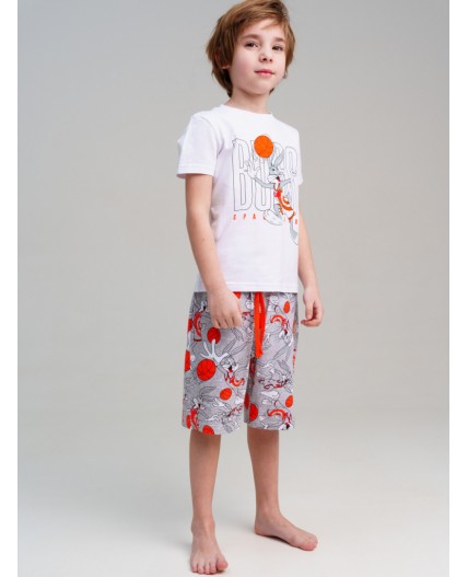 Комплект трикотажный для мальчиков: фуфайка (футболка), шорты белый,серый,оранжевый
