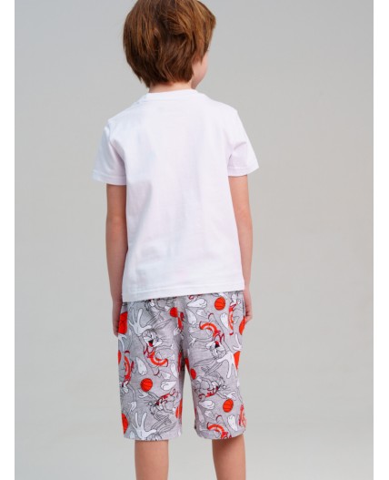 Комплект трикотажный для мальчиков: фуфайка (футболка), шорты белый,серый,оранжевый