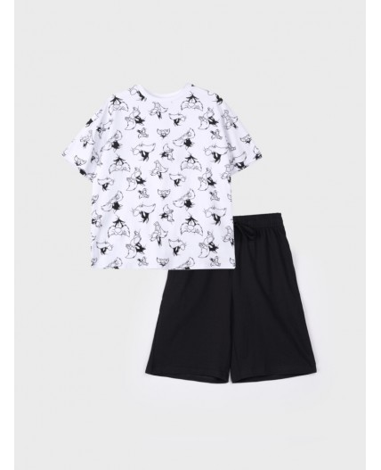 Комплект трикотажный для мальчиков: фуфайка (футболка), шорты белый,черный