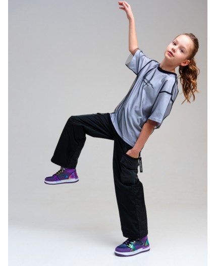 Брюки текстильные с полиуретановым покрытием для девочек черный