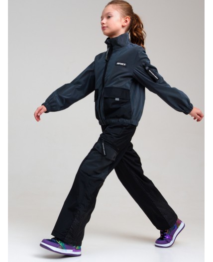 Брюки текстильные с полиуретановым покрытием для девочек черный