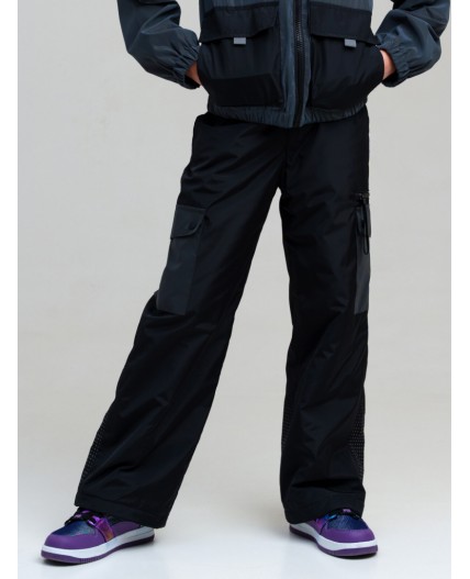 Брюки текстильные с полиуретановым покрытием для девочек черный