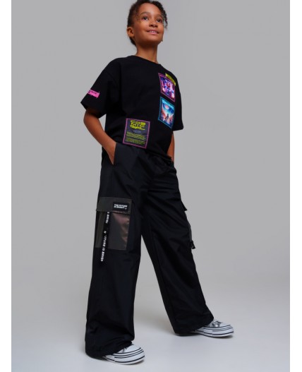 Брюки текстильные с полиуретановым покрытием для девочек черный