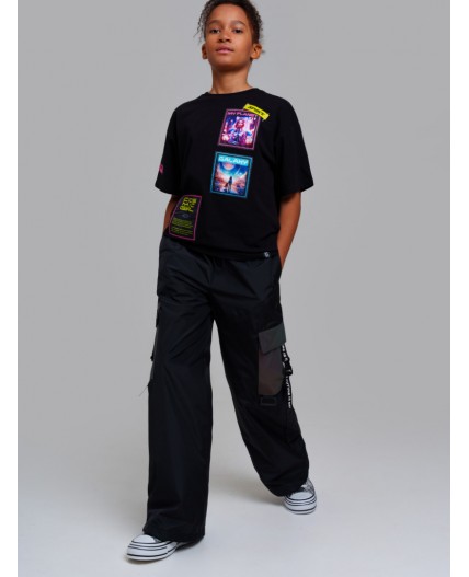 Брюки текстильные с полиуретановым покрытием для девочек черный