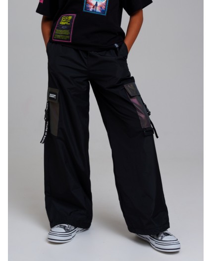 Брюки текстильные с полиуретановым покрытием для девочек черный