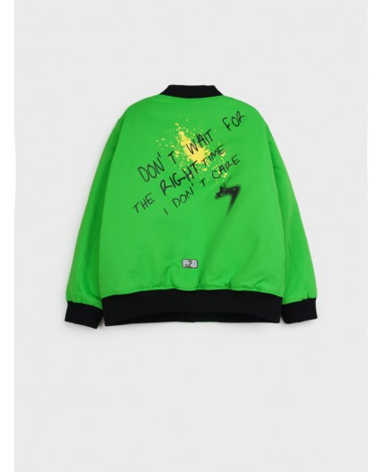 Куртка текстильная с полиуретановым покрытием для мальчиков (бомбер) светло-зеленый,черный