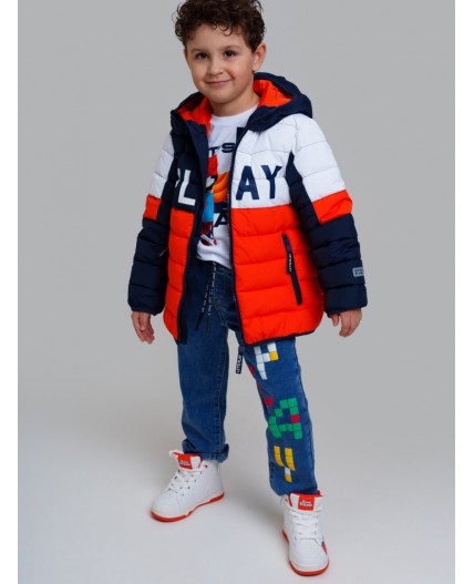 Куртка текстильная с полиуретановым покрытием для мальчиков оранжевый,белый,тёмно-синий