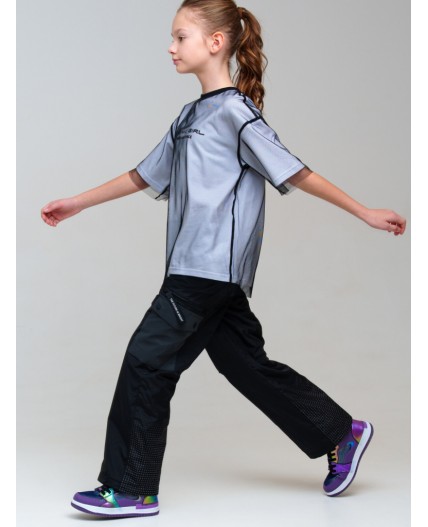 Фуфайка трикотажная для девочек (футболка) белый,черный