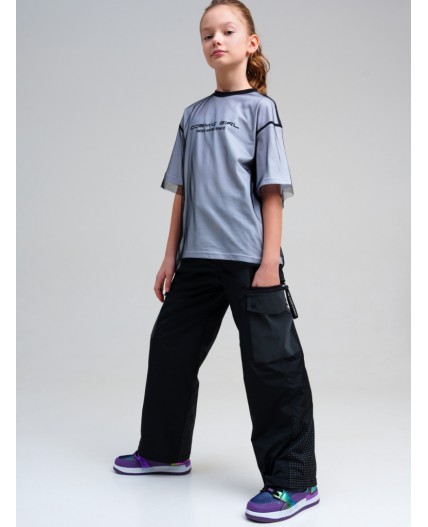 Фуфайка трикотажная для девочек (футболка) белый,черный