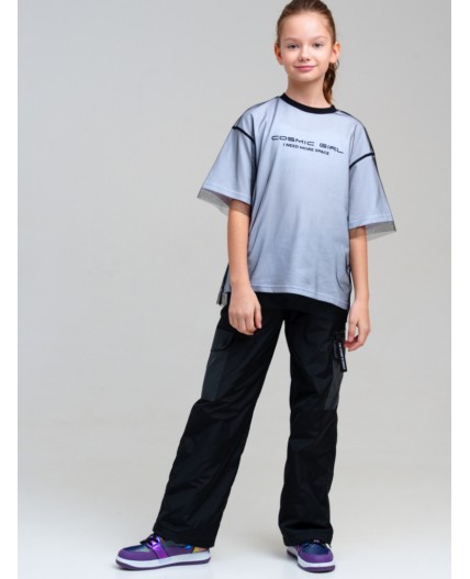 Фуфайка трикотажная для девочек (футболка) белый,черный