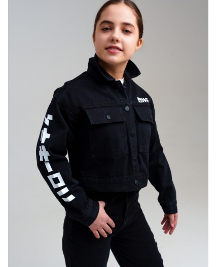 Куртка текстильная джинсовая для девочек черный,белый