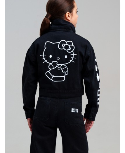 Куртка текстильная джинсовая для девочек черный,белый