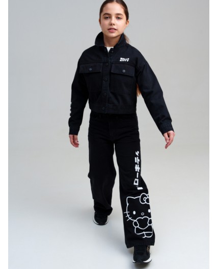 Куртка текстильная джинсовая для девочек черный,белый