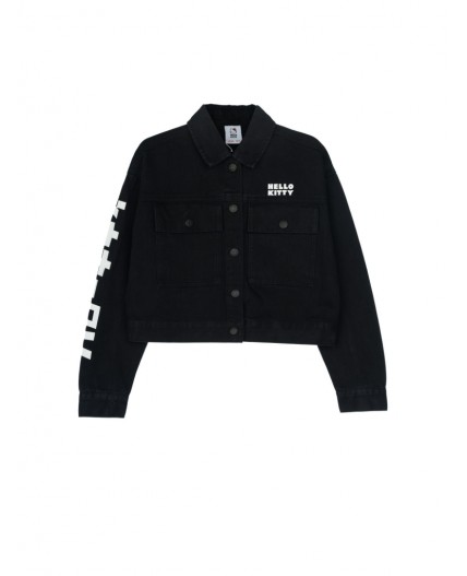 Куртка текстильная джинсовая для девочек черный,белый