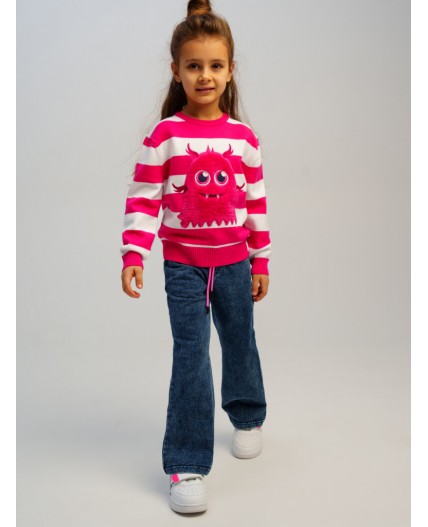 Джемпер трикотажный для девочек белый,фуксия