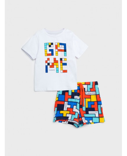 Комплект детский трикотажный для мальчиков: фуфайка (футболка), шорты разноцветный