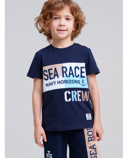 Фуфайка трикотажная для мальчиков (футболка) тёмно-синий,белый