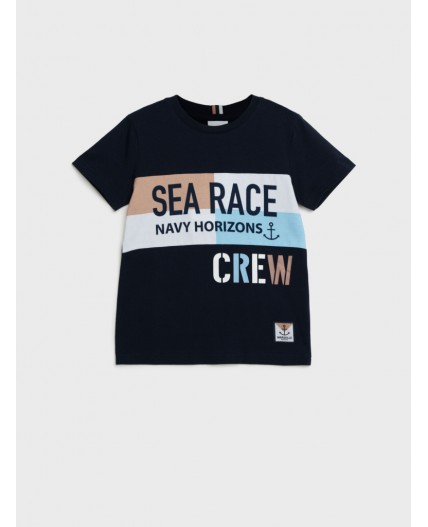 Фуфайка трикотажная для мальчиков (футболка) тёмно-синий,белый